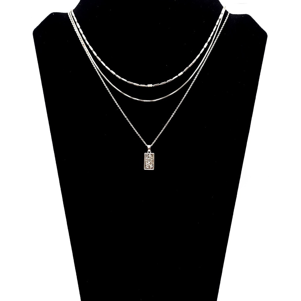 Lucky B Good‎ Luck Layered Necklace Silver Tone Multi Chain Pendant